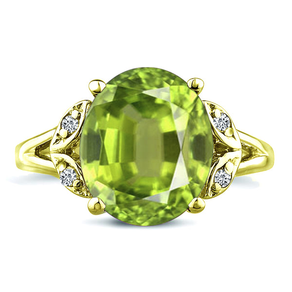 Oval cut peridot big gemstone engagement wedding ring in 14K Yellow Gold