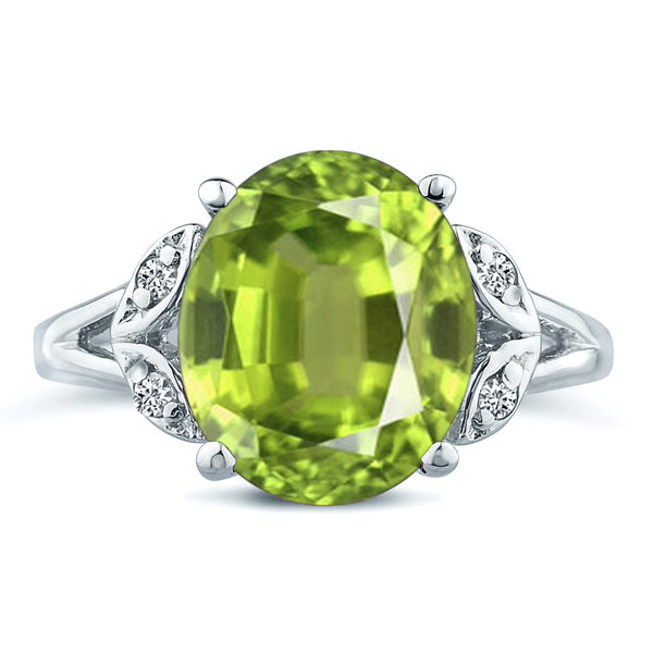 Oval cut peridot big gemstone engagement wedding ring in 14K white gold