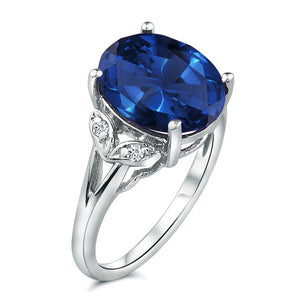 Oval Cut Cr-Sapphire Big Gemstone Engagement Wedding Ring In 14K White Gold