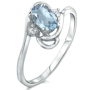 Diamond and Aquamarine  Ring for Young Ladies in 14K White Gold