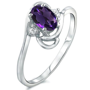 Diamond and Amethyst Ring for Young Ladies in 14K White Gold