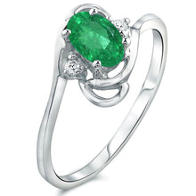 Load image into Gallery viewer, Diamond and Emerald Ring for Young Ladies in 14K White Gold