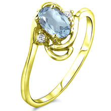 Load image into Gallery viewer, Diamond and Aquamarine Ring for Young Ladies in 14K Yellow Gold