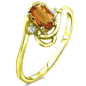 Diamond and Citrine Ring for Young Ladies in 14K Yellow Gold