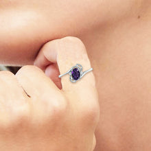 Load image into Gallery viewer, Diamond and Amethyst Ring for Young Ladies in 14K White Gold