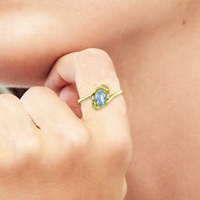 Load image into Gallery viewer, Diamond and Aquamarine Ring for Young Ladies in 14K Yellow Gold