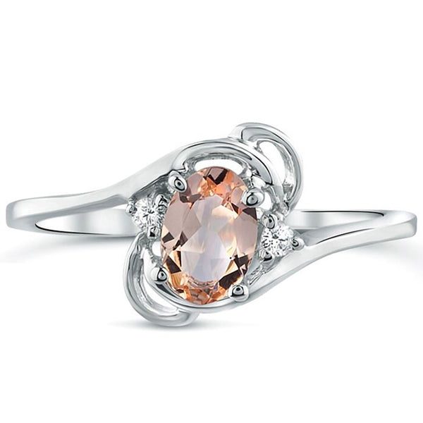 Diamond and Morganite Ring for Young Ladies in 14K White Gold