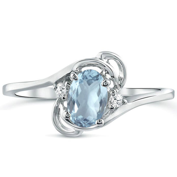 Diamond and Aquamarine  Ring for Young Ladies in 14K White Gold