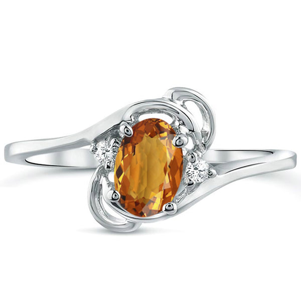 Diamond and Citrine Ring for Young Ladies in 14K White Gold