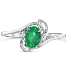 Load image into Gallery viewer, Diamond and Emerald Ring for Young Ladies in 14K White Gold