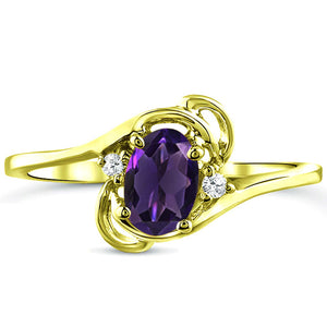Diamond and Amethyst Ring for Young Ladies in 14K Yellow Gold