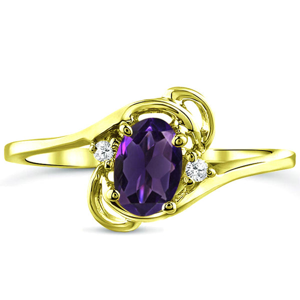 Diamond and Amethyst Ring for Young Ladies in 14K Yellow Gold