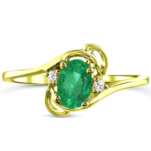 Diamond and Emerald Ring for Young Ladies in 14K Yellow Gold
