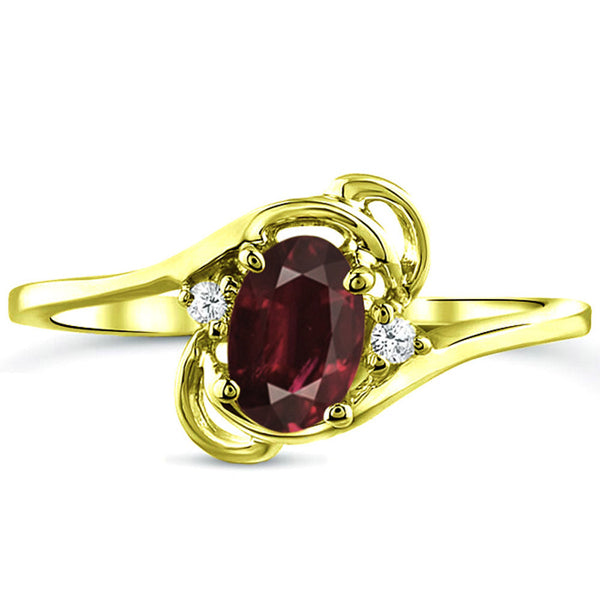 Diamond and Garnet Ring for Young Ladies in 14K Yellow Gold