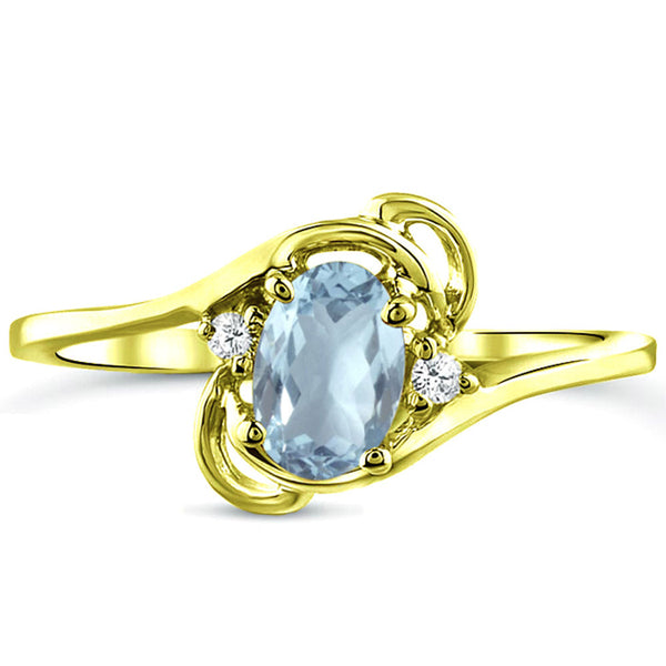 Diamond and Aquamarine Ring for Young Ladies in 14K Yellow Gold