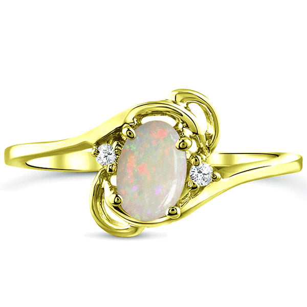 Diamond and Opal Ring for Young Ladies in 14K Yellow Gold