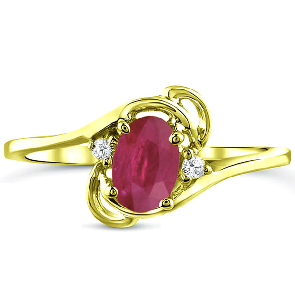 Diamond and Ruby Gemstone Ring for Young Ladies in 14K Yellow Gold