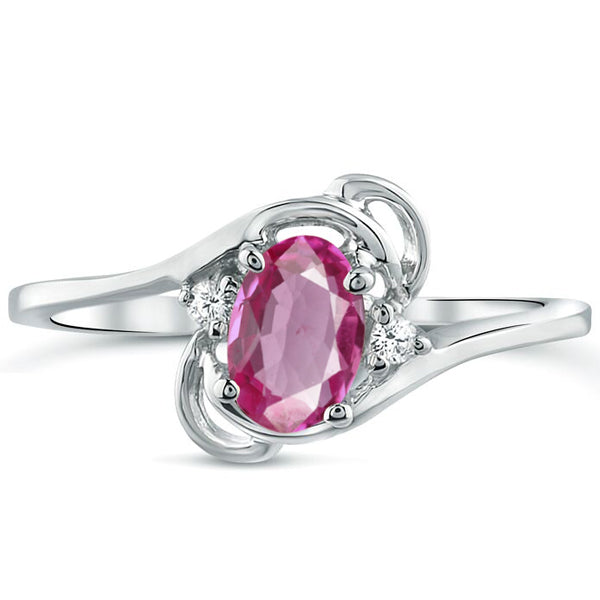 Diamond and Pink Topaz Ring for Young Ladies in 14K White Gold