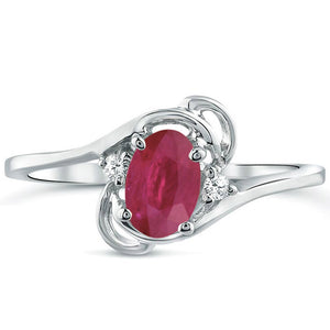 Diamond and Ruby Gemstone Ring for Young Ladies in 14K White Gold