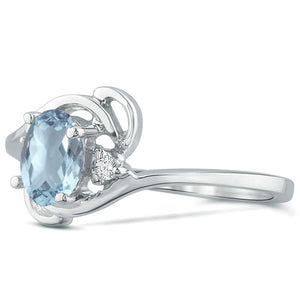 Diamond and Aquamarine  Ring for Young Ladies in 14K White Gold