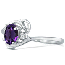 Load image into Gallery viewer, Diamond and Amethyst Ring for Young Ladies in 14K White Gold