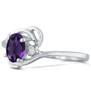 Diamond and Amethyst Ring for Young Ladies in 14K White Gold