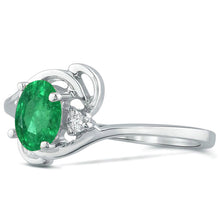 Load image into Gallery viewer, Diamond and Emerald Ring for Young Ladies in 14K White Gold