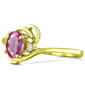 Diamond and Pink Topaz Ring for Young Ladies in 14K Yellow Gold