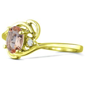 Diamond and Morganite Ring for Young Ladies in 14K Yellow Gold