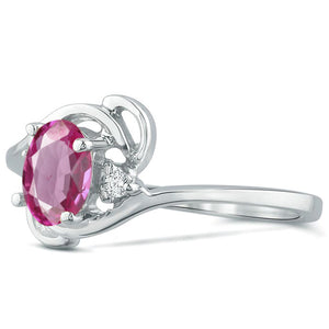 Diamond and Pink Topaz Ring for Young Ladies in 14K White Gold