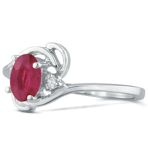 Diamond and Ruby Gemstone Ring for Young Ladies in 14K White Gold