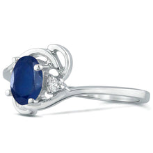 Load image into Gallery viewer, Diamond and Sapphire Ring for Young Ladies in 14K White Gold