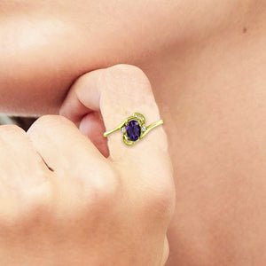 Diamond and Amethyst Ring for Young Ladies in 14K Yellow Gold