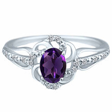 Load image into Gallery viewer, Stylish Oval Cut 7X5mm Amethyst Gemstone and Diamond in 14K White Gold Ring for Any Occasion