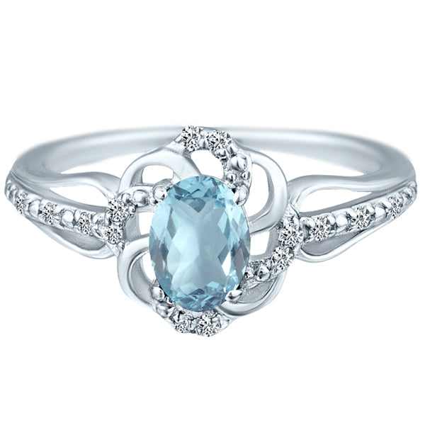 Stylish Oval Cut 7X5mm Aquamarine Gemstone and Diamond in 14K White Gold Ring for Any Occasion