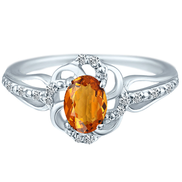 Stylish Oval Cut 7X5mm Citrine Gemstone and Diamond in 14K White Gold Ring for Any Occasion