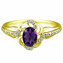 Load image into Gallery viewer, Stylish Oval Cut 7X5mm Amethyst Gemstone and Diamond in 14K Yellow Gold Ring for Any Occasion