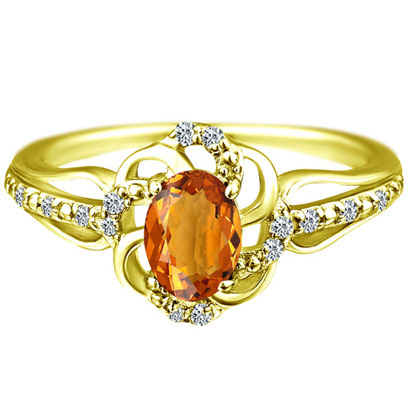 Stylish Oval Cut 7X5mm Citrine Gemstone and Diamond in 14K Yellow Gold Ring for Any Occasion