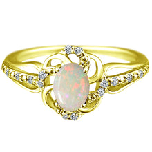 Load image into Gallery viewer, Stylish Oval Cut 7X5mm Opal Gemstone and Diamond in 14K Yellow Gold Ring for Any Occasion