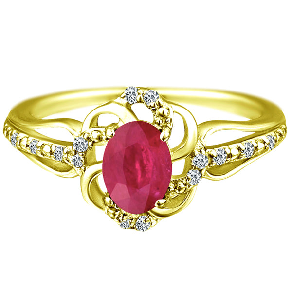 Stylish Oval Cut 7X5mm Ruby Gemstone and Diamond in 14K Yellow Gold Ring for Any Occasion