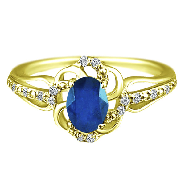 Stylish Oval Cut 7X5mm Sapphire Gemstone and Diamond in 14K Yellow Gold Ring for Any Occasion