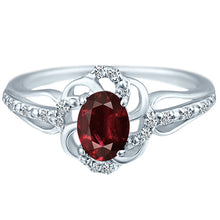 Load image into Gallery viewer, Stylish Oval Cut 7X5mm Garnet Gemstone and Diamond in 14K White Gold Ring for Any Occasion