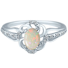 Load image into Gallery viewer, Stylish Oval Cut 7X5mm Opal Gemstone and Diamond in 14K White Gold Ring for Any Occasion