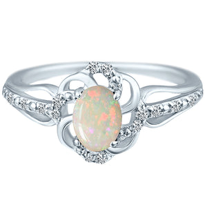 Stylish Oval Cut 7X5mm Opal Gemstone and Diamond in 14K White Gold Ring for Any Occasion