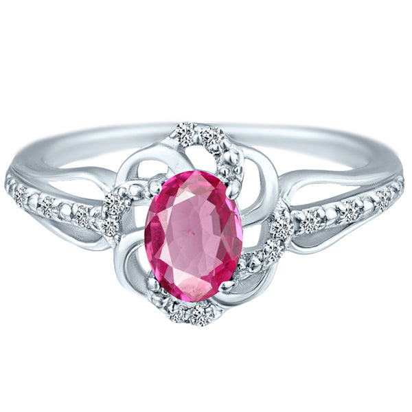 Stylish Oval Cut 7X5mm Pink Sapphire Gemstone and Diamond in 14K White Gold Ring for Any Occasion