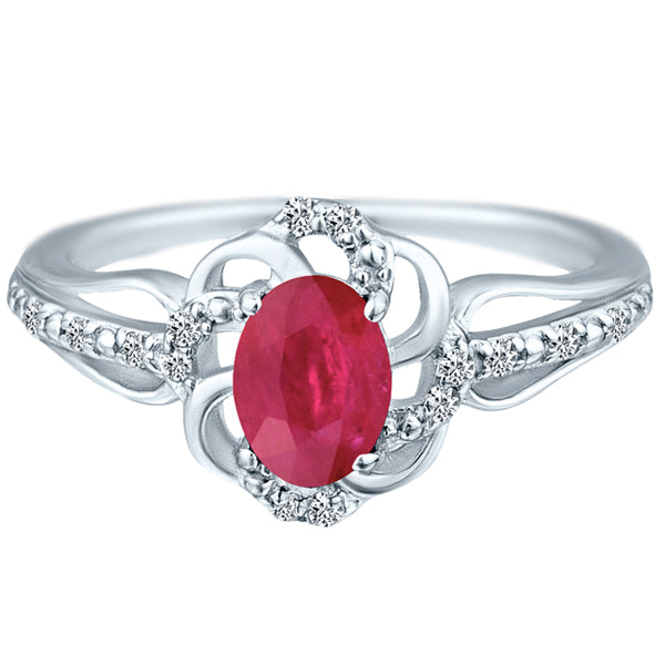 Stylish Oval Cut 7X5mm Ruby Gemstone and Diamond in 14K White Gold Ring for Any Occasion