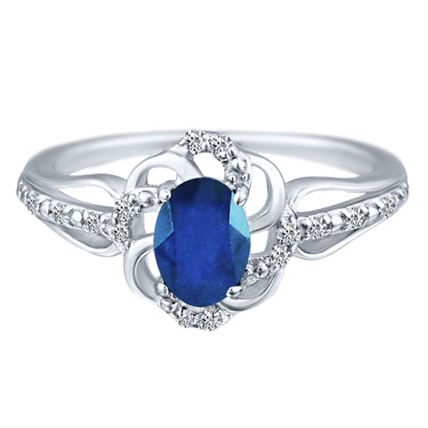 Stylish Oval Cut 7X5mm Sapphire Gemstone and Diamond in 14K White Gold Ring for Any Occasion