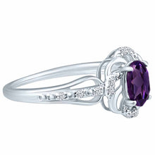 Load image into Gallery viewer, Stylish Oval Cut 7X5mm Amethyst Gemstone and Diamond in 14K White Gold Ring for Any Occasion