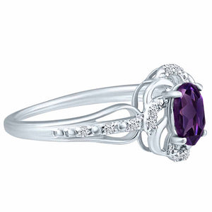 Stylish Oval Cut 7X5mm Amethyst Gemstone and Diamond in 14K White Gold Ring for Any Occasion