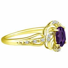 Load image into Gallery viewer, Stylish Oval Cut 7X5mm Amethyst Gemstone and Diamond in 14K Yellow Gold Ring for Any Occasion